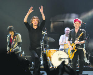 Rolling Stones in action from left: Ronnie Wood, Mick Jagger, Charlie Watts and Keith Richards. (Photo by Brian Rasic)