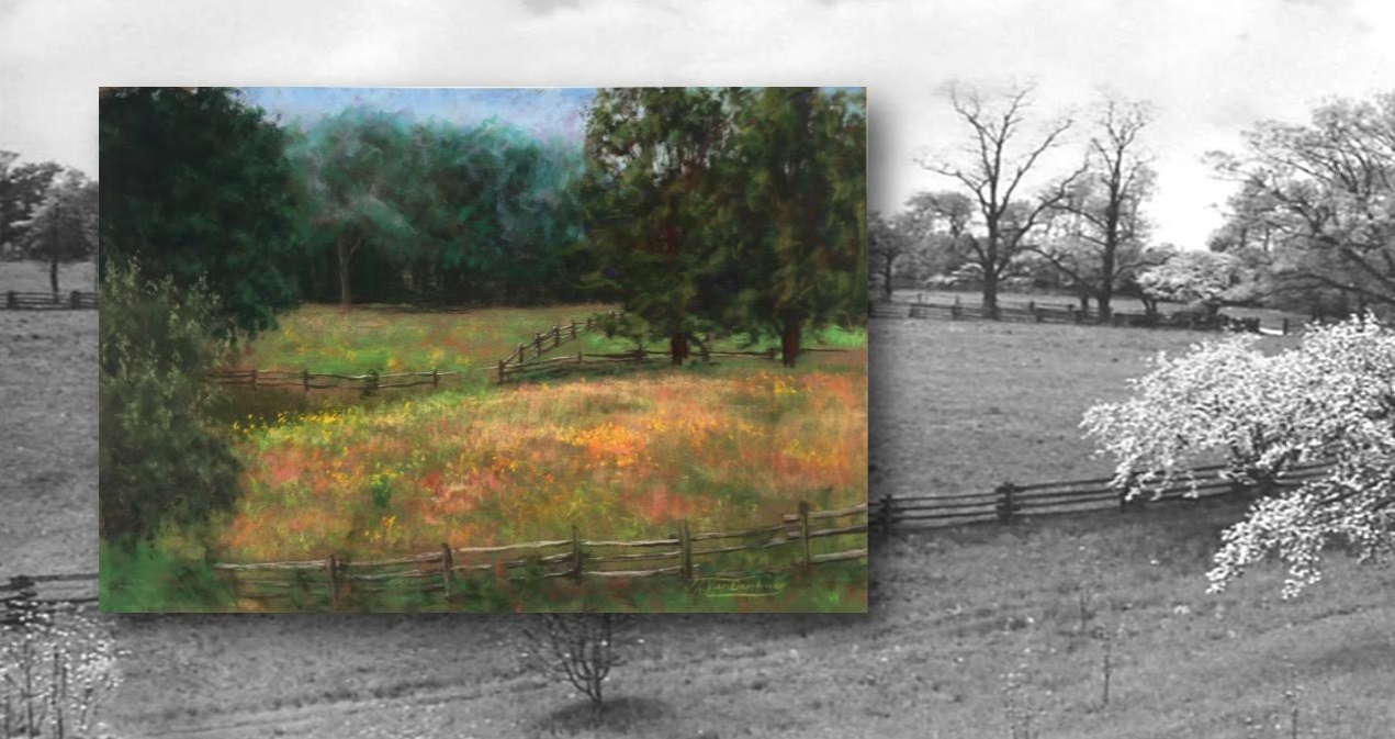 Plein air painting by Jessica Vandenburg, 2014, and photo by Eleanor Roosevelt, 1944 Theodore Roosevelt Museum at Old Orchard